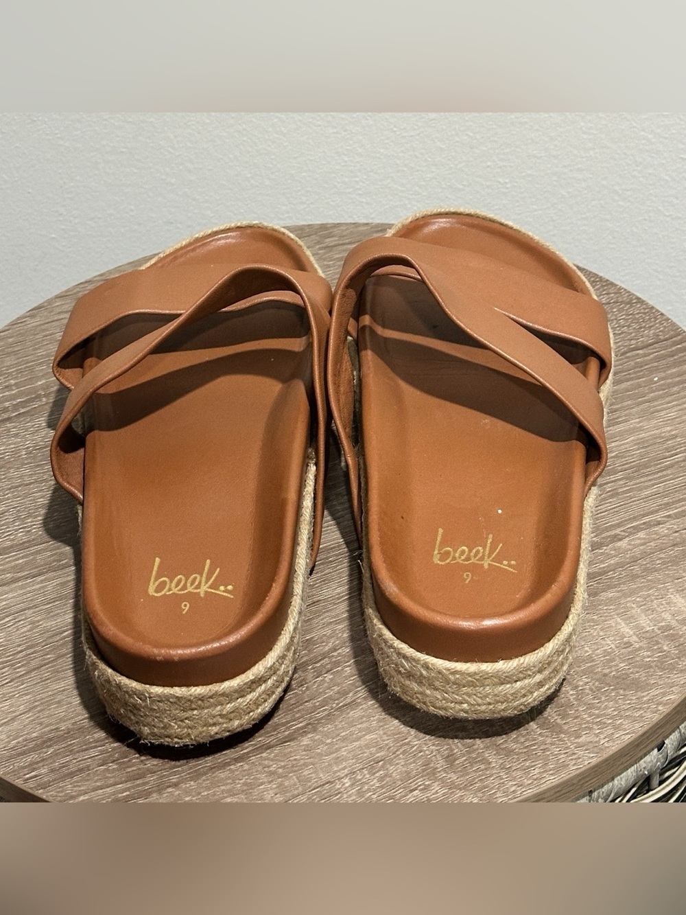 Beek Twinspot Platform Sandal Tan Leather Slide - Picture 7 of 11
